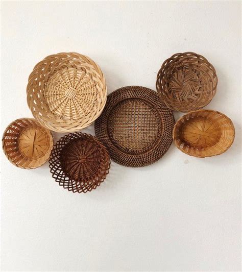 Set of 6 Woven Wall Baskets and Trivets / Basket Wall Collage / Wall ...