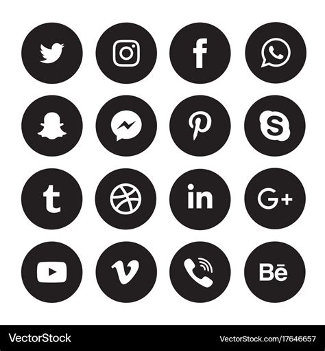 Black social media icons set Royalty Free Vector Image