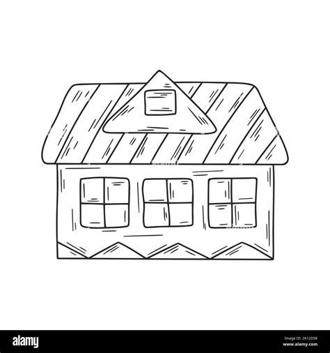 House simple illustration. Wooden rustic cottage line drawing Stock ...