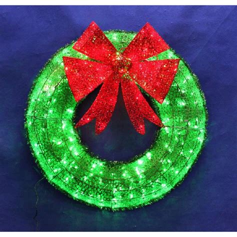 36 in. Christmas Green Tinsel Wreath 140 LED Twinkling Lights Indoor ...