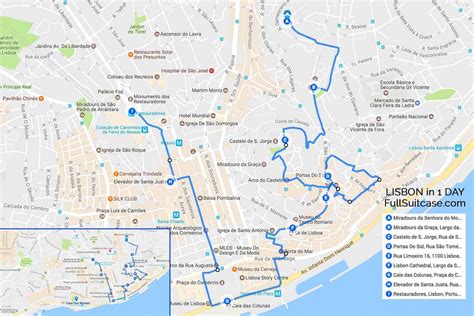 Lisbon walking tour map - Walking tour of lisbon map (Portugal)