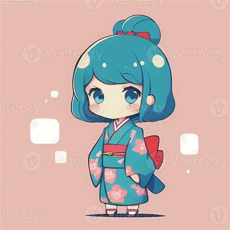 Cute Kawaii Chibi Anime Girl Sticker Cute Japanese Yukata Kimono Simple ...