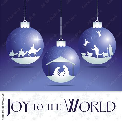 Joy to the world. Christmas Nativity Scene Ornaments. Stock ...