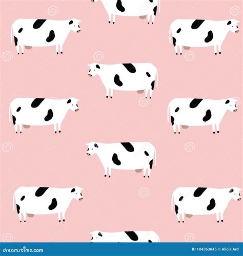 Seamless Pink Cow Pattern Stylish Repeating Vector Pattern Stock