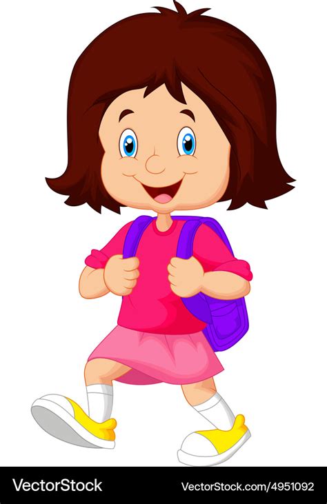 School girl cartoon walking Royalty Free Vector Image