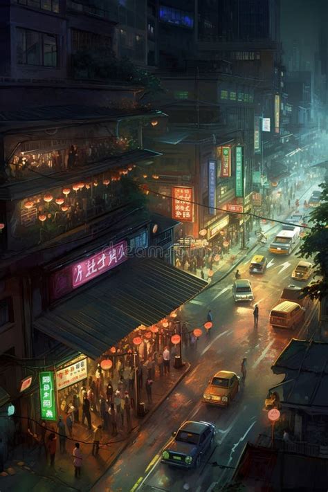 Hong Kong Streets at Night. Stock Illustration - Illustration of ...