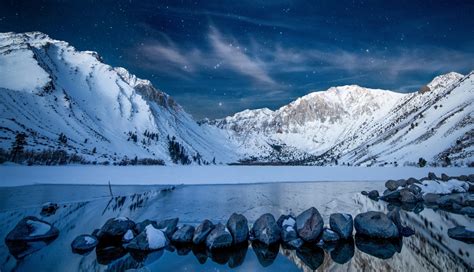 1336x768 Resolution Snowy Mountains at Starry Night HD Laptop Wallpaper ...