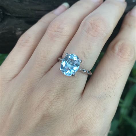 Blue Topaz Oval Solitaire Prong Ring- Something Blue Statement Cocktail ...