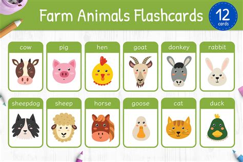 Farm Animals Flashcards for Kids By JuliyaS Art | TheHungryJPEG