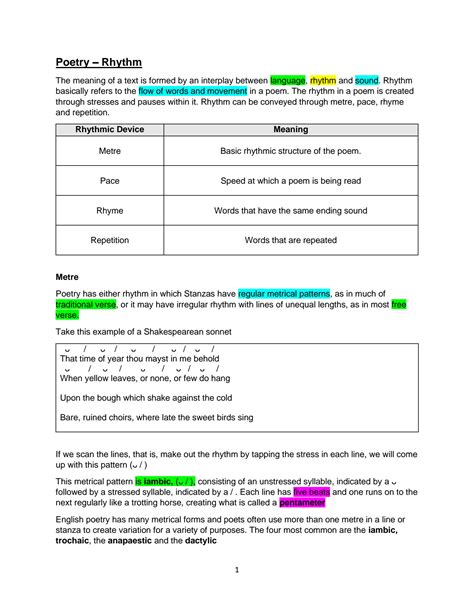 SOLUTION: Poetry structure and rhythm - Studypool