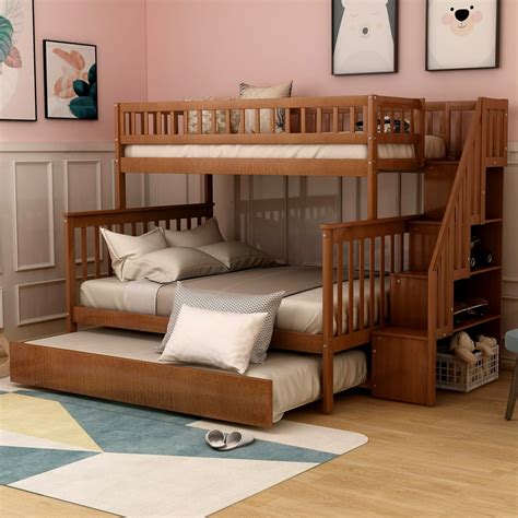 EUROCO Twin Over Full Bunk Bed with Trundle and Stairs for Kids ...