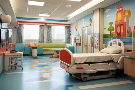 Premium AI Image | Pediatric hospital room with a colorful bed toys and ...