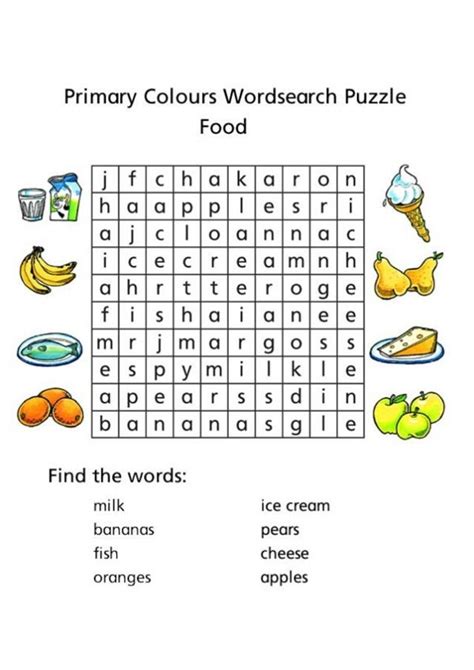 Food Word Search For Kids