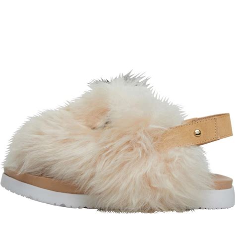 Buy UGG Girls Punki Fluffy Sandals Natural/Soft Ochre