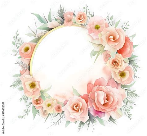 a circle frame shape with pink watercolor roses & flowers - beautiful ...