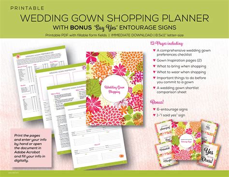 Printable Wedding Gown Shopping Planner, Bridal Gown Shopping ...