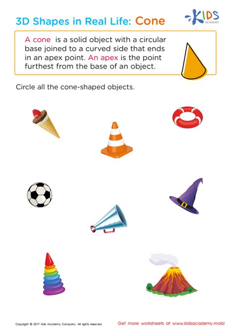 Cone Worksheet: Shapes in Real Life Free Printable PDF for Kids