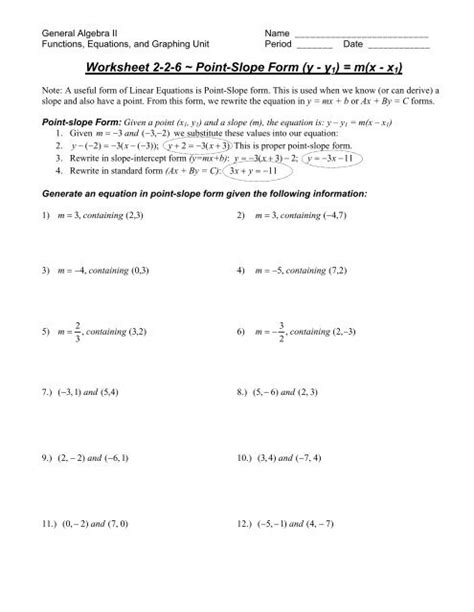 Worksheet 2-2-6 ~ Point-Slope Form - Worksheets Library