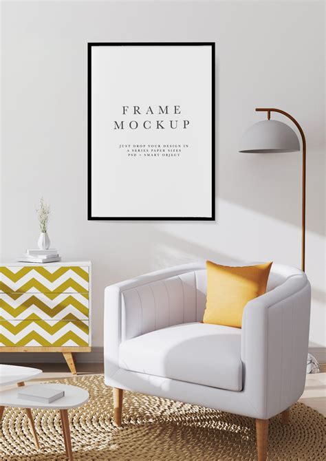 Frame Mockup #920, Black Portrait Frame, Living Room Frame Mockup ...