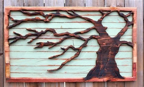 Reclaimed Wood Tree Art Wall Hanging Rustic Home Decor