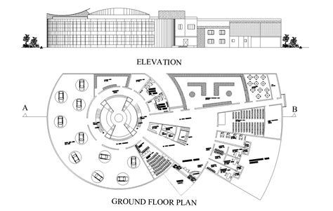 Cultural center plan detail dwg file. - Cadbull