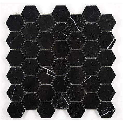 nero marquina black marble hexagon mosaic tile 2 inch polished ...