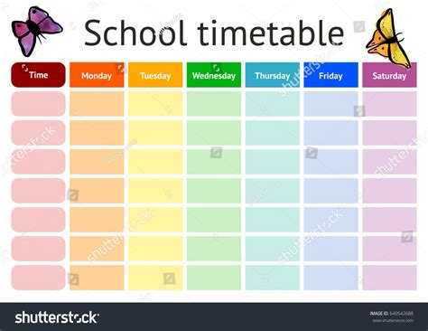 School Timetable Weekly Curriculum Design Template Stock Vector ...