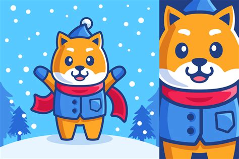 Cartoon Shiba Inu Dog In Winter Season Graphic By Rexcanor · Creative