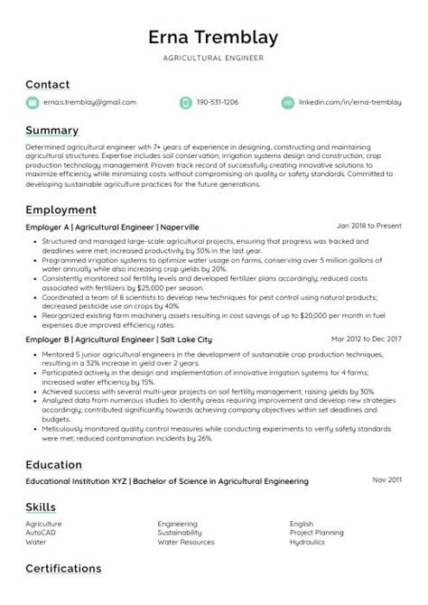 Agricultural Engineer Resume (CV) Example and Writing Guide