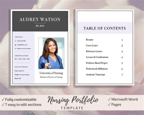 Nursing Portfolio Template, Purple, Registered Nurse Template, Resume ...