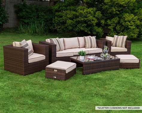 3 Seater Rattan Garden Sofa Set in Brown - Ascot - Rattan Garden ...