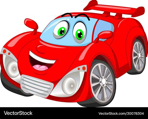 Funny red sport race car cartoon Royalty Free Vector Image