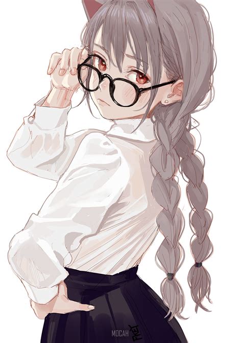 anime, anime girl, animal ears, original character, glasses, simple ...