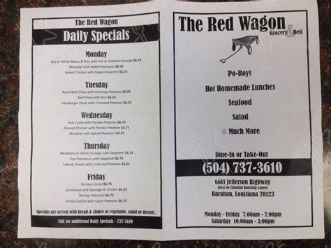 Menu at Red Wagon Poboys restaurant, Harahan