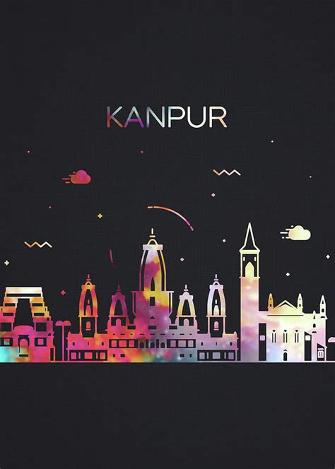 Kanpur City Skyline Whimsical Fun Tall Dark Series Mixed Media by ...