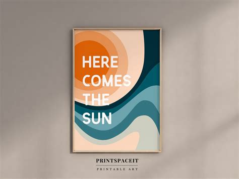 Here Comes the Sun Art Print, Sunshine Wall Art 70s Style Poster ...