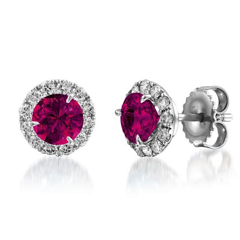 Ruby & Diamond Halo Stud Earrings - Holloway Diamonds