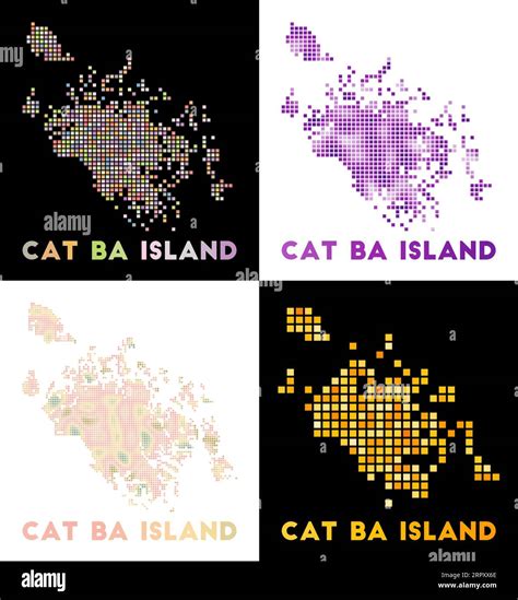 Cat Ba Island map. Collection of map of Cat Ba Island in dotted style ...