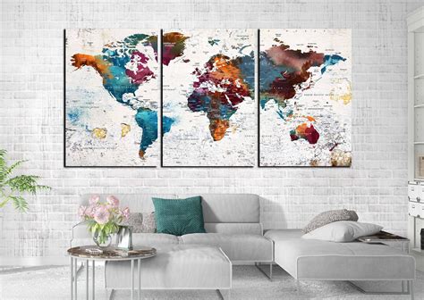 Push Pin World Map Canvas World Map Print Art World Map Large Print ...