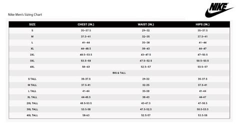 Nike® Men’s Sizing Chart – Chardon Storm Spirit Store