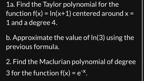 Solved 1a. Find the Taylor polynomial for the function | Chegg.com