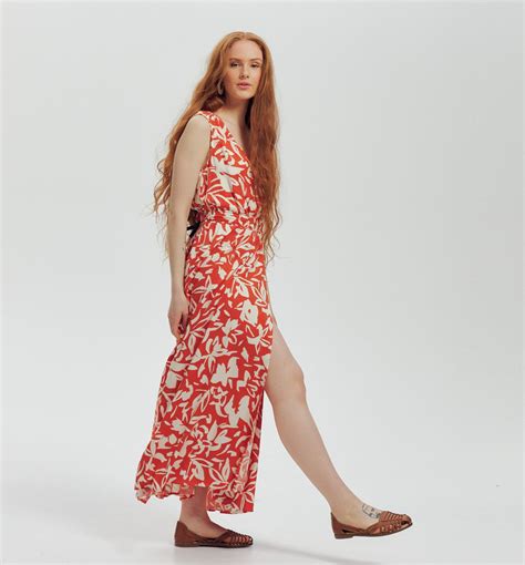 Long plain dress - Red print