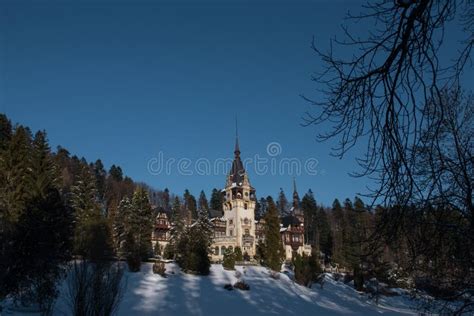 Dramatic Photo of Peles Castle in Winter Season. Romania, Sinaia Stock ...