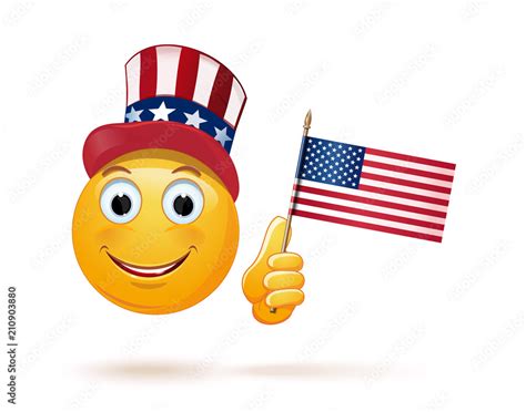 Funny emoji celebrates US Independence Day. Glad emoticon face in Uncle ...