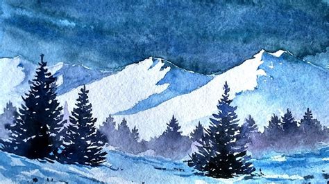 Watercolor Snowy Mountains