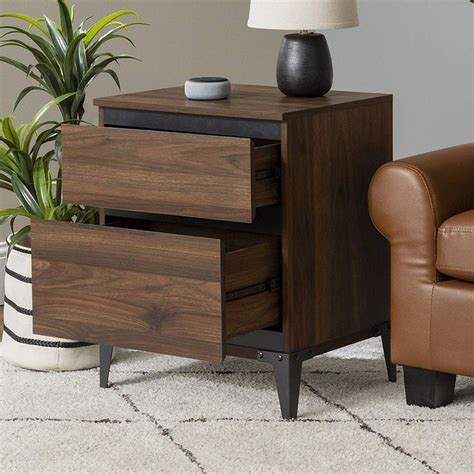 Modern Wood 2 Drawer Storage End Table in Dark Walnut in 2021 | Dark ...