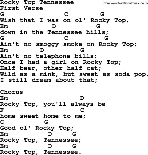 Rocky Top Tennessee - Bluegrass lyrics with chords