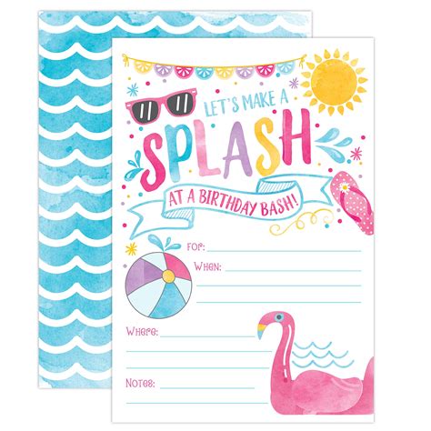 Girl Pool Party Birthday Invitations, Summer Pool Party Bash, Splash ...