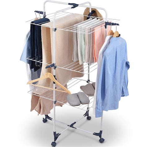 TOOLF Clothes Drying Rack, 3-Tier Collapsible Laundry Rack Stand ...