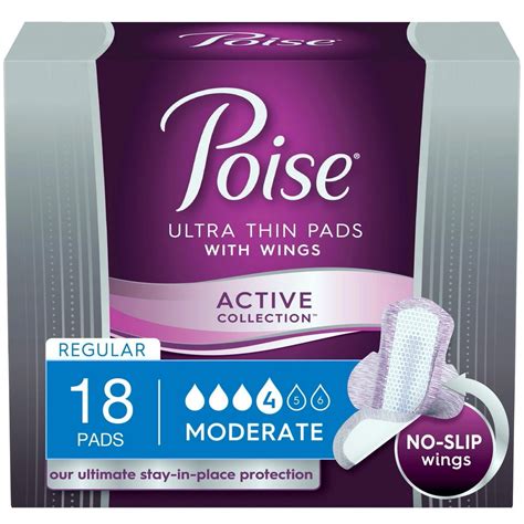 Poise Ultra Thin Incontinence Pads with Wings, Active Collection ...